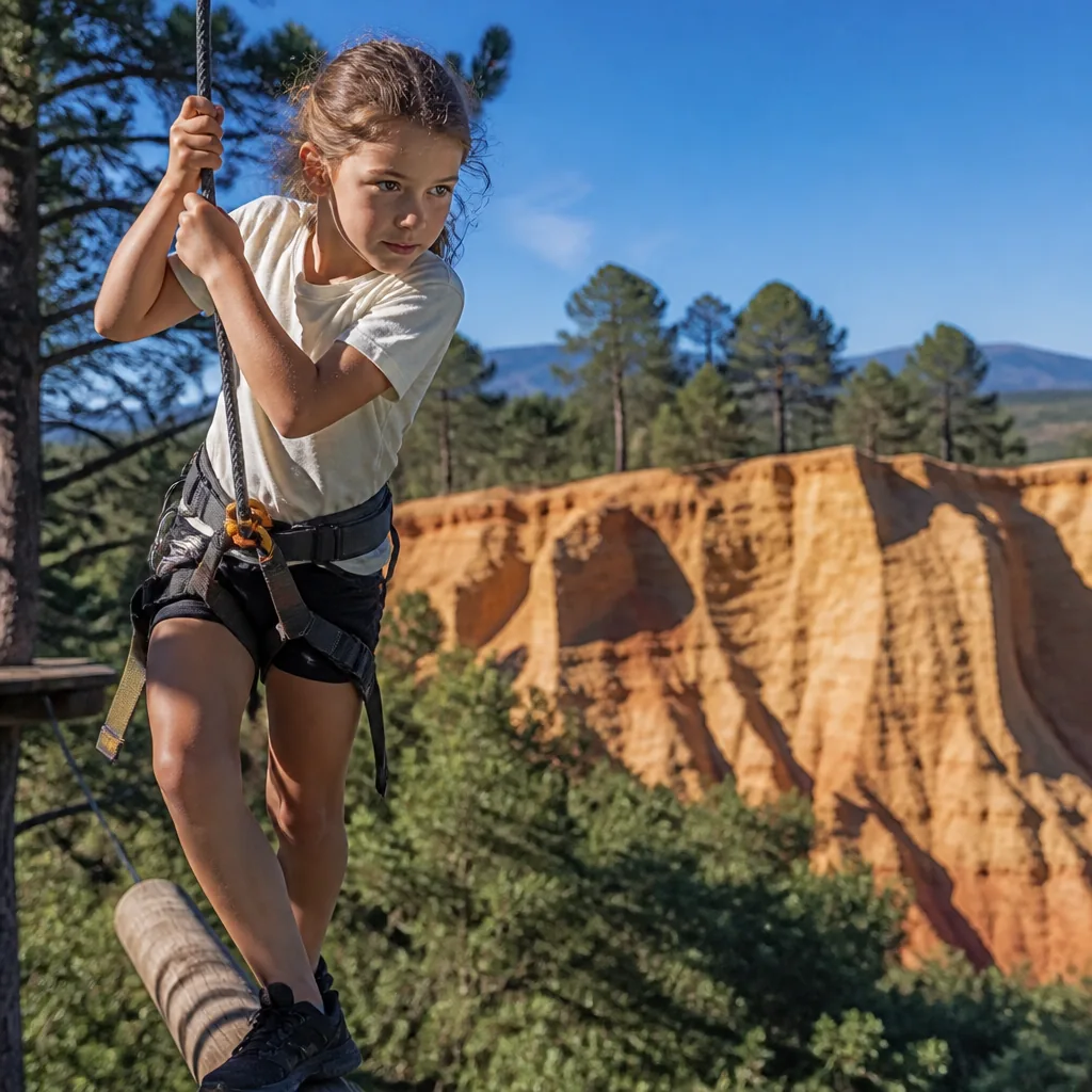Famille sur un parcours aventure dans un parc de loisirs près d’Avignon